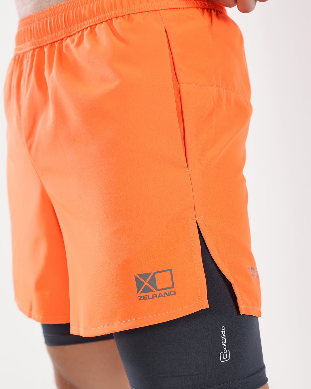 Zephon DryFlow™ + CoolGlide™ Liner Running Shorts - NEON ORANGE & GRAPHITE