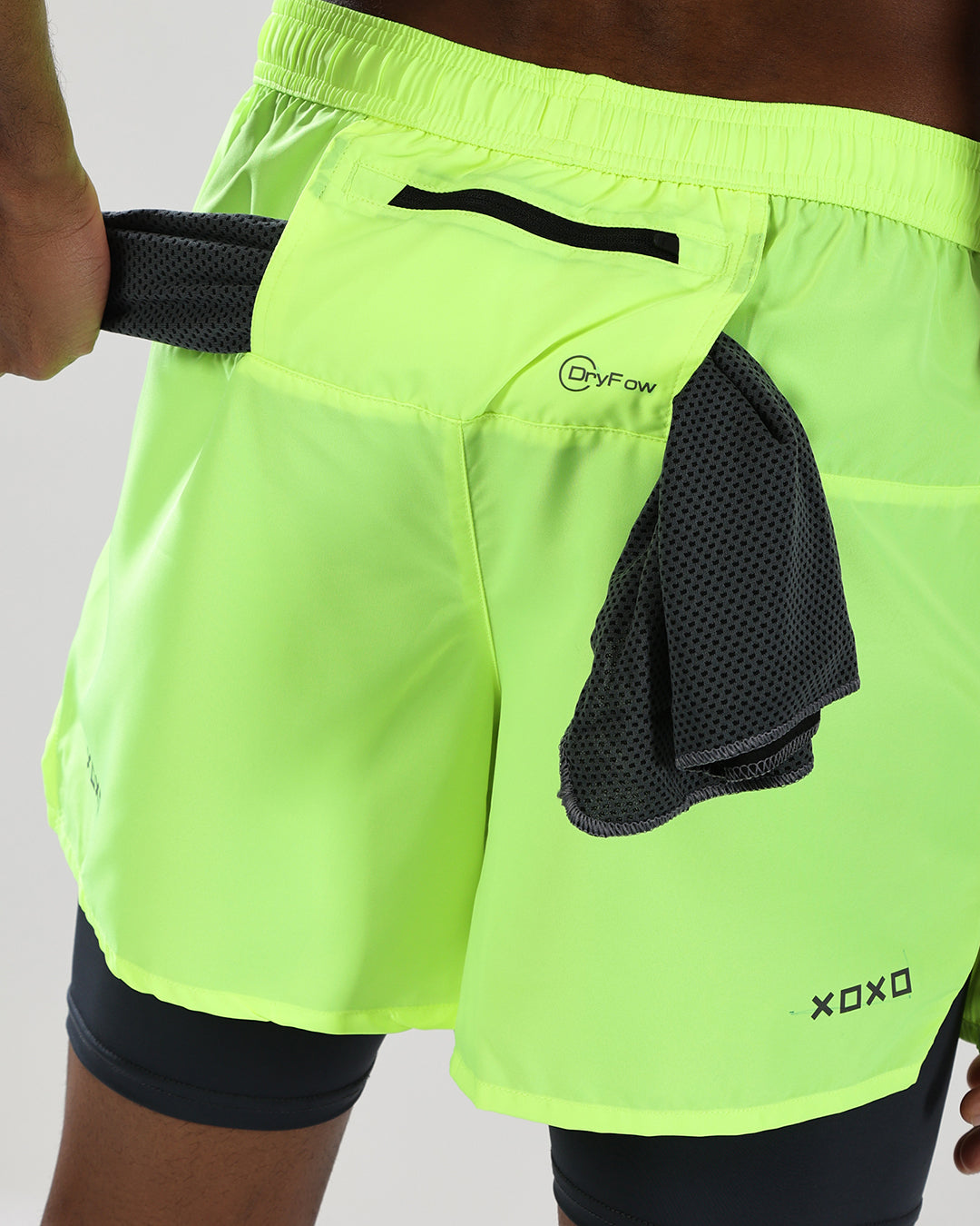Zephon DryFlow™ + CoolGlide™ Liner Running Shorts - NEON YELLOW & GRAPHITE