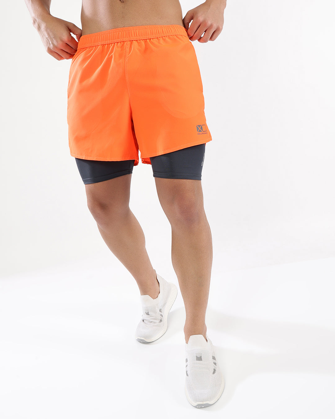Zephon DryFlow™ + CoolGlide™ Liner Running Shorts - NEON ORANGE & GRAPHITE