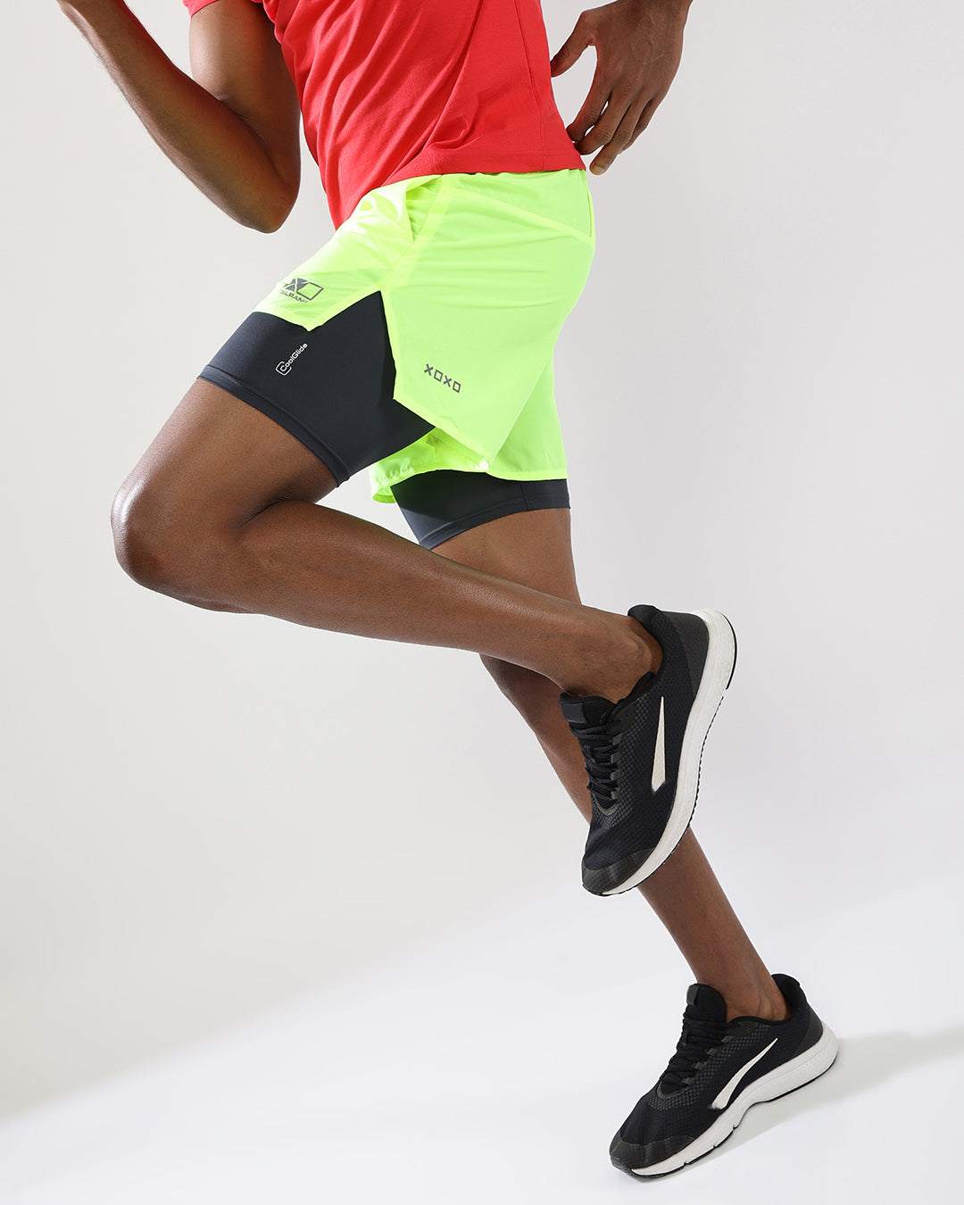 Zephon DryFlow™ + CoolGlide™ Liner Running Shorts - NEON YELLOW & GRAPHITE