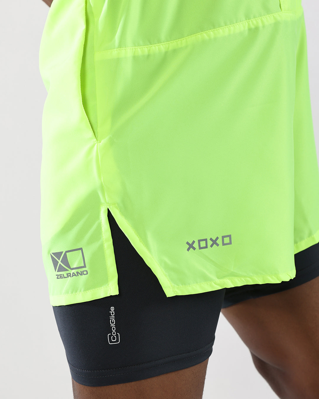 Zephon DryFlow™ + CoolGlide™ Liner Running Shorts - NEON YELLOW & GRAPHITE