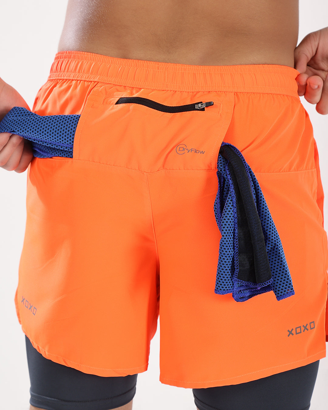 Zephon DryFlow™ + CoolGlide™ Liner Running Shorts - NEON ORANGE & GRAPHITE