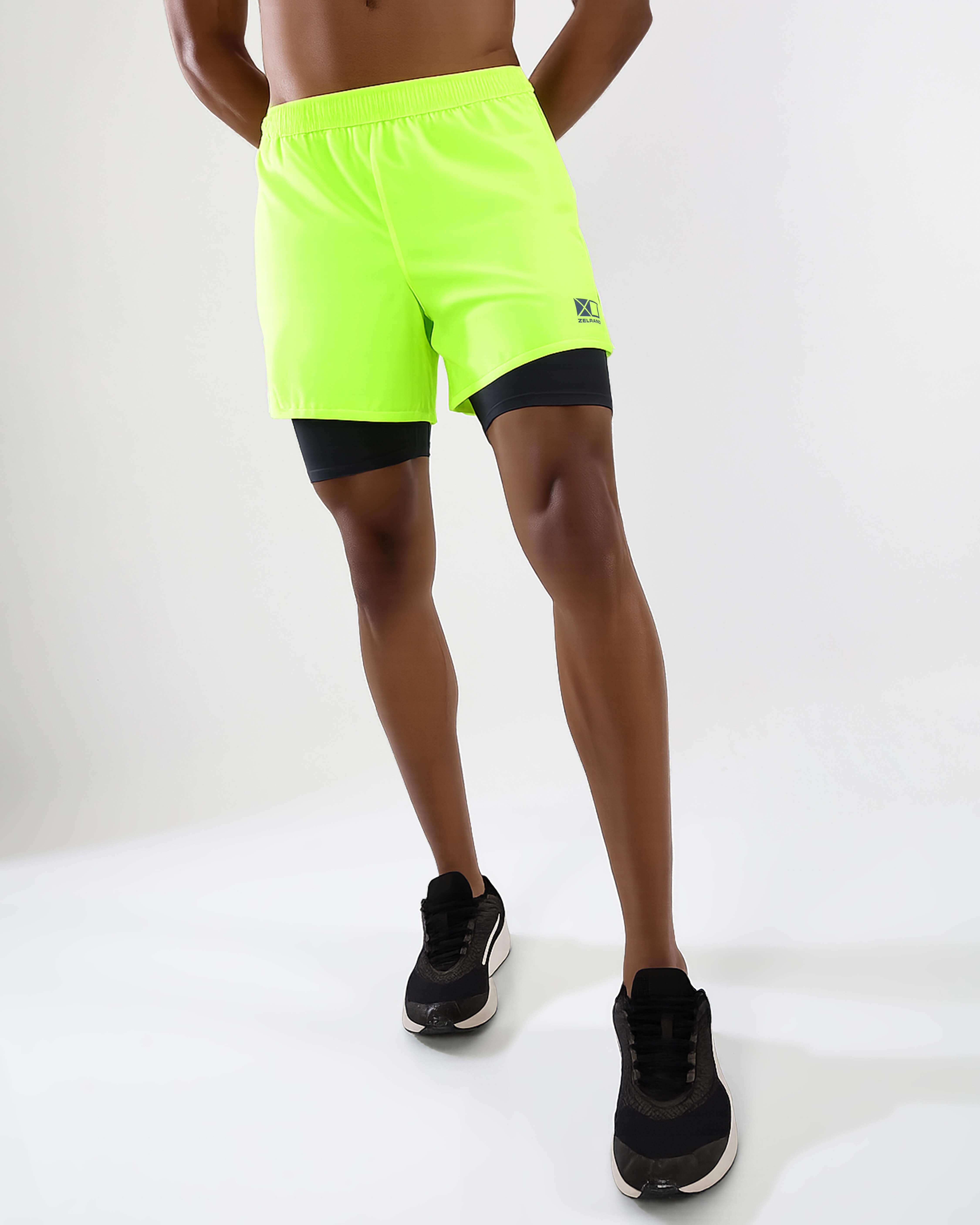 Zephon DryFlow™ + CoolGlide™ Liner Running Shorts - Neon Yellow & Graphite